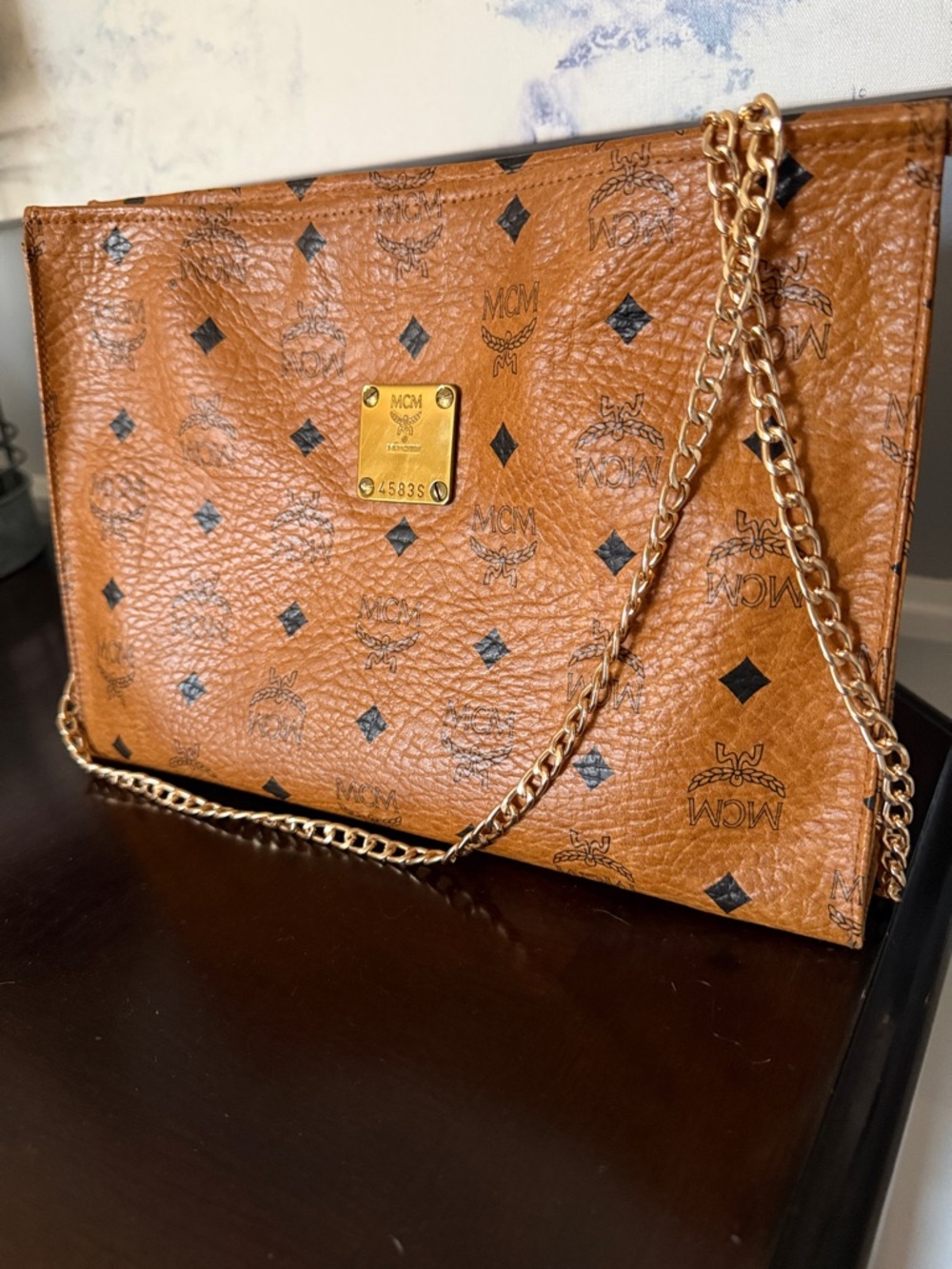 Authentic vintage MCM Cognac Visetos Monogram Gold Chain Crossbody Bag - Picture 2 of 12